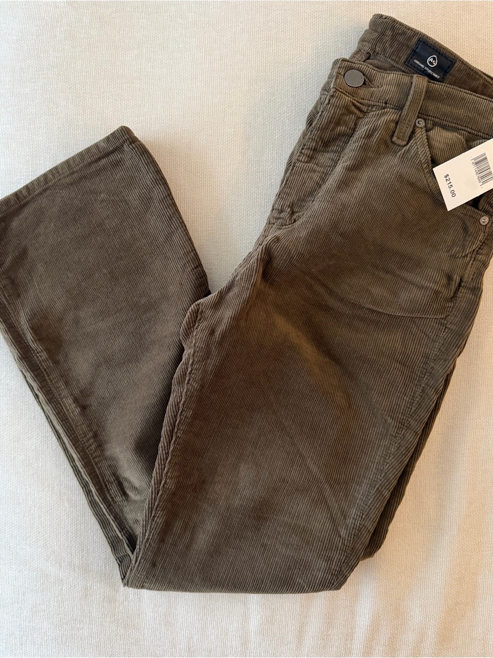 Ag Adriano Goldschmied High-Rise Corduroy Jeans in Olive Brown